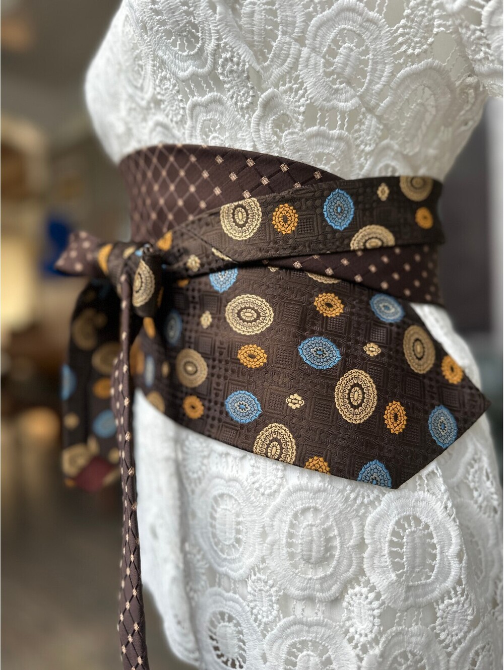 Upcycled Obi Belt | Corset Style Waist Belt | OOAK | OS | Vintage Reclaimed Ties - Picture 7 of 12